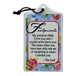 Footprints Ceramic Small Floral Wall Plaque.